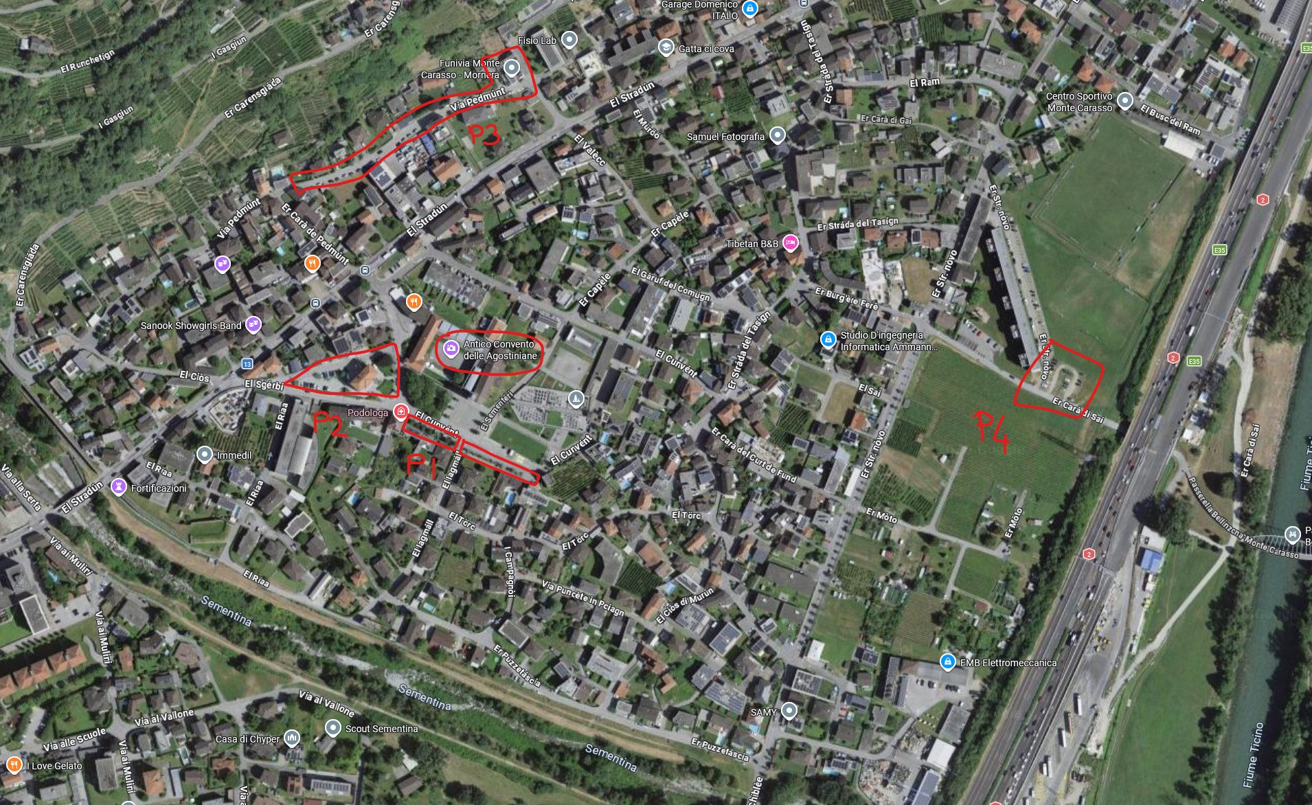 Parcheggi a Monte Carasso (P1–P4)